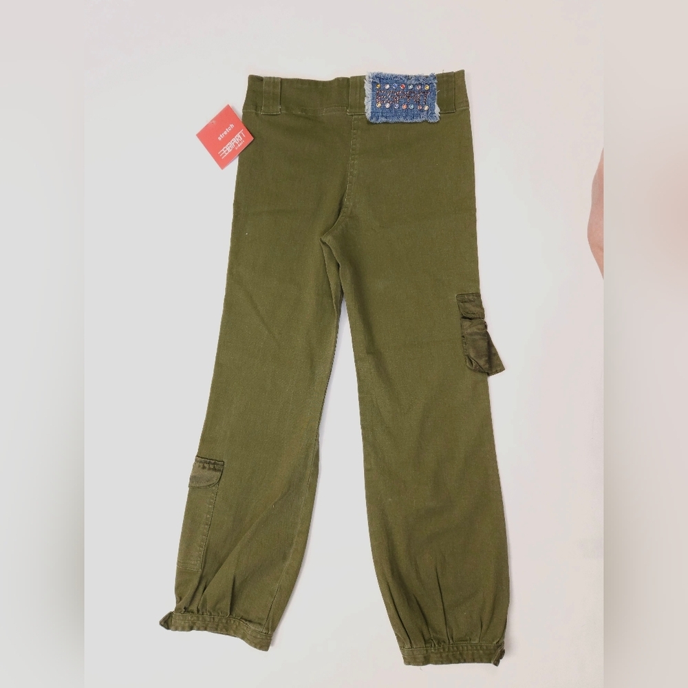 NWT Vintage 90s Esprit Kids Olive Green Trooper Cargo Pants Girls 8